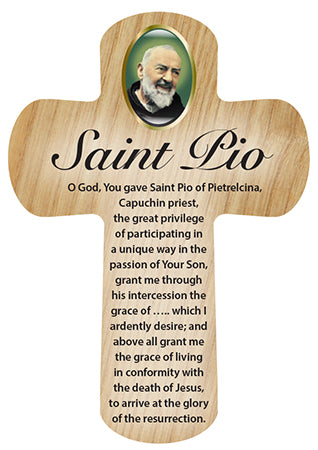 Wood Pocket Cross 3 1/4 inch/Saint Pio (12445)