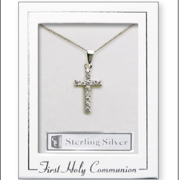 Communion Silver Necklet/Cross & Stones (C69925)