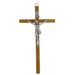 26cm Crucifix Brown Wood Cross with Metal Corpus. 26/7.