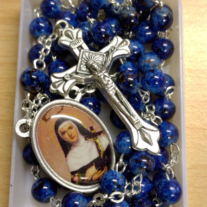 St. Rita's Rosary 5mm Marbled BLUE (RM34)