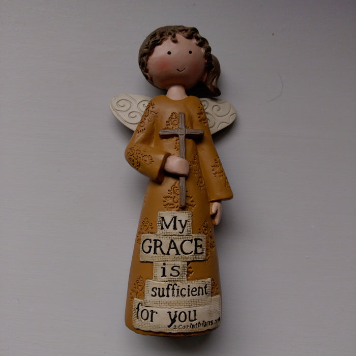 Resin 5 inch Message Angel/My Grace is sufficient for you (3956)