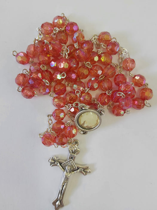 St Rita Rosary GLASS (RC54) Pink