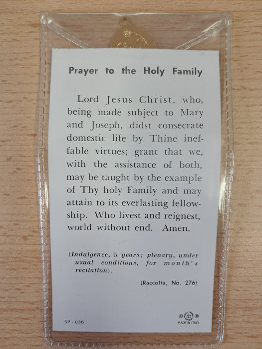 Holy Family Prayer card with medal