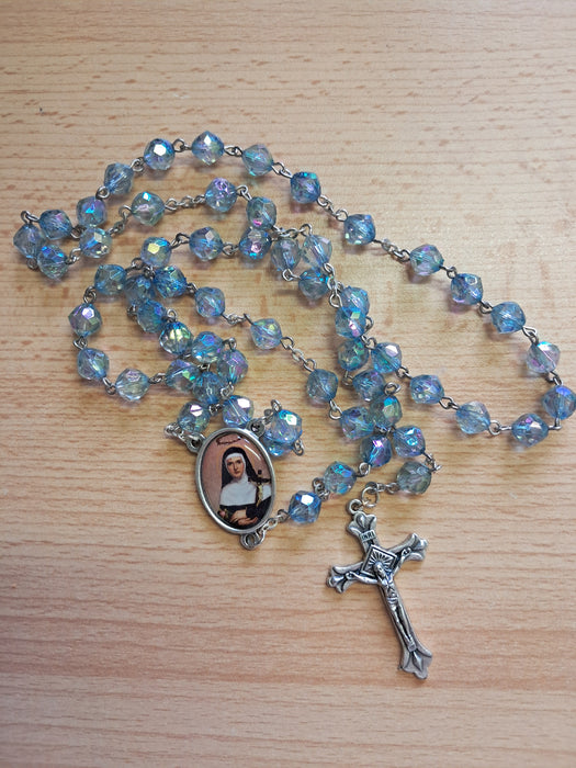 St Rita Rosary GLASS (RC54) Blue