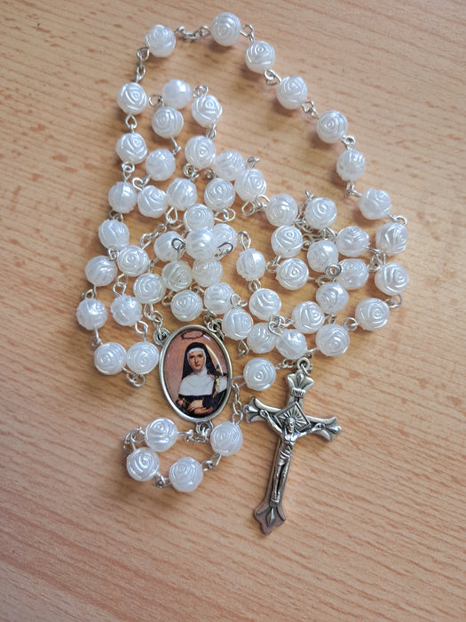 St Rita's white acrylic Rosary (RE21WH)