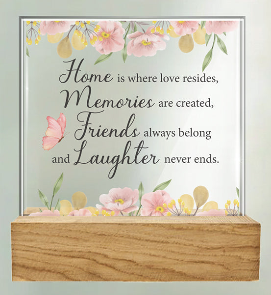 Glass Plaque/Wood Base/Home Memories (32424)