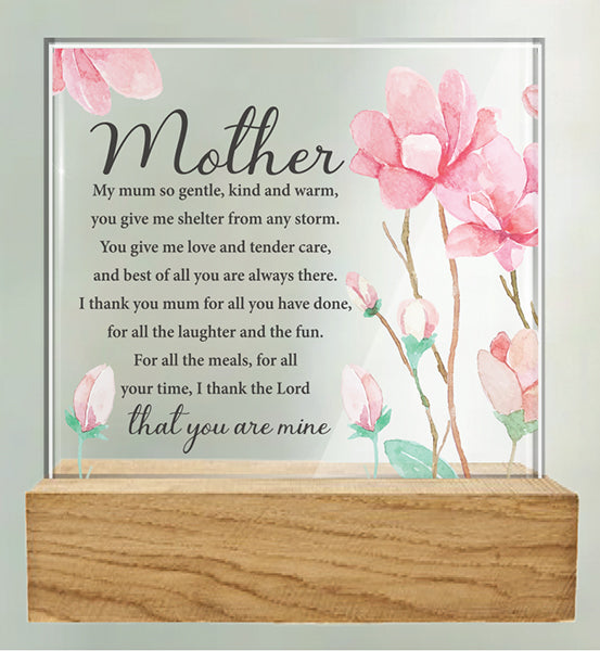 Glass Plaque/Wood Base/Mother (32430)