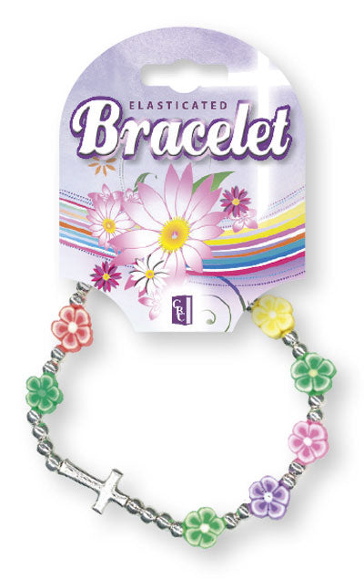 Resin Bracelet/Coloured flower Beads/Cross (64530)
