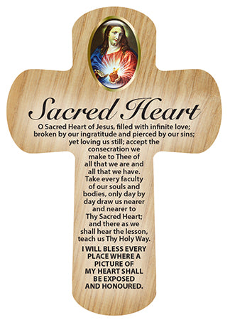Wood Pocket Cross 3 1/4 inch/Sacred Heart (12446)