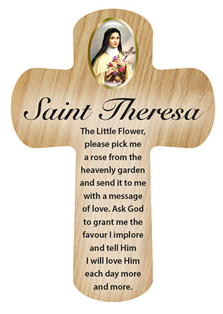 Wood Pocket Cross 3 1/4 inch/Saint Theresa (12449)
