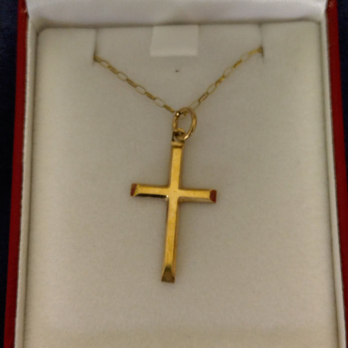 9ct Gold Plain Cross 1" Necklace (CN3631)
