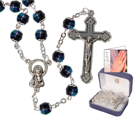 Glass AB Rosary - Black with caps (6296/BK)