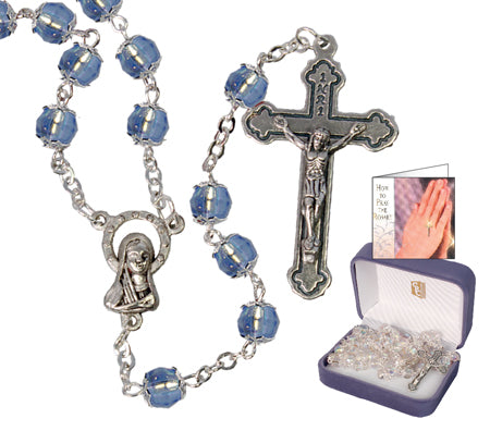 Glass AB Rosary - Blue with caps (6296/BL)