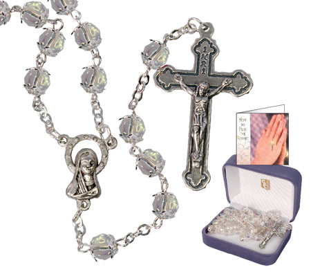 Glass AB Rosary - Crystal with caps (6296/CRY)