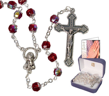 Glass AB Rosary - Ruby with caps (6296/RUBY)